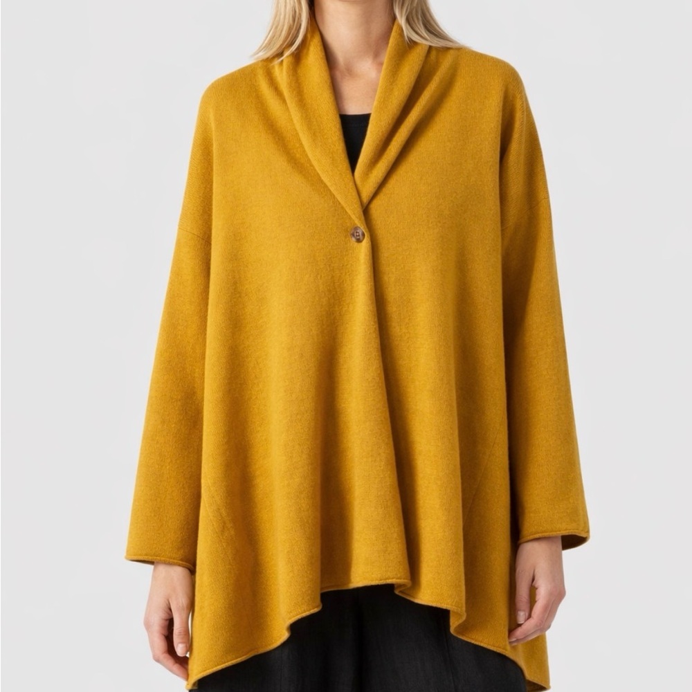 Eskandar Merino Wool Cape Cardigan Women’s One Size Mustard‎ Yellow Lagenlook